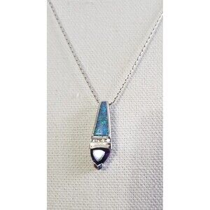 Opal Amethyst Necklace Pendant Cubic Zirconia Sterling Silver 925 No Chain 1 in
